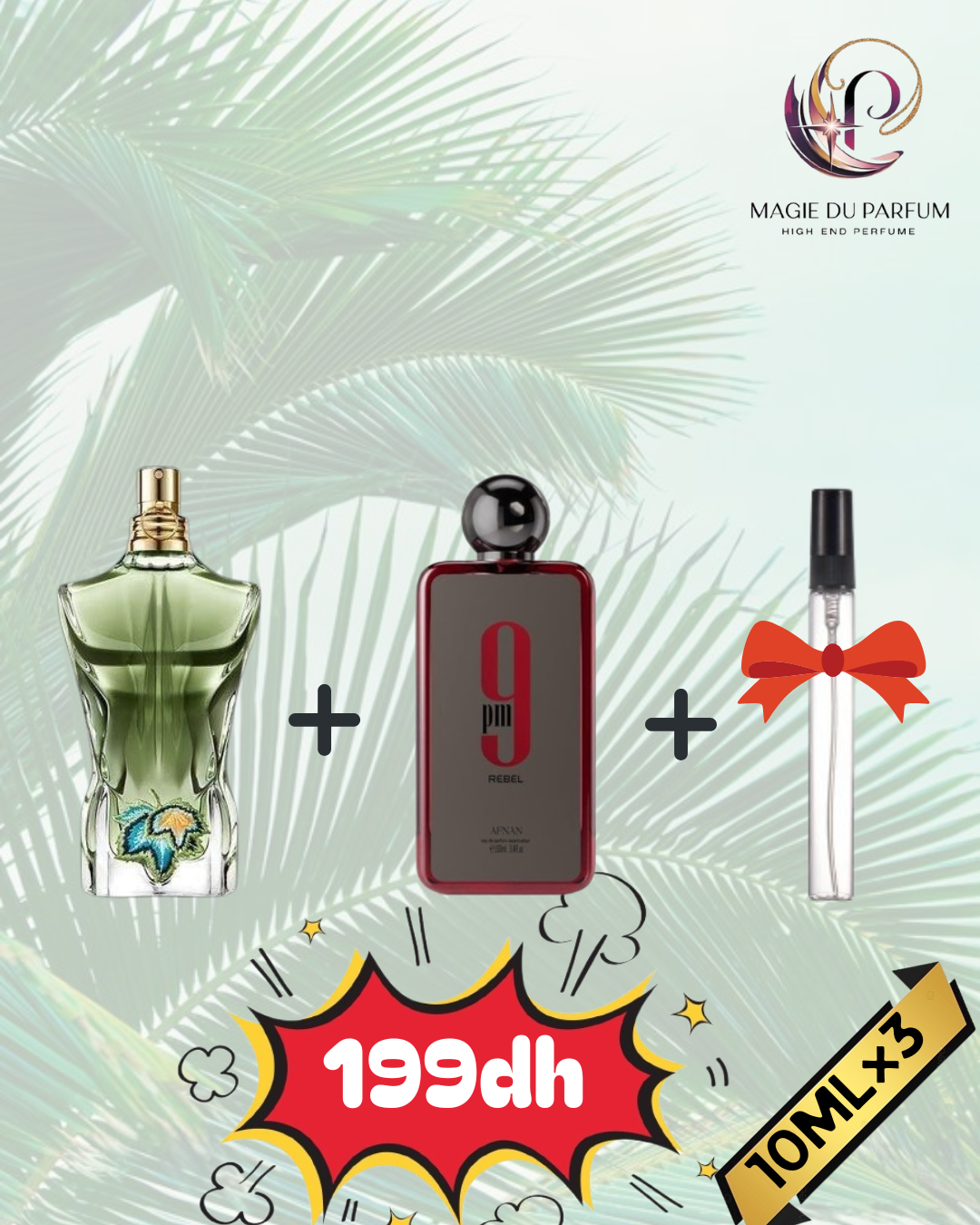 10ml JPG Le Beau Paradise Garden +10ml Afnan 9Pm Rebel EDP+décante 10ml Gratuit